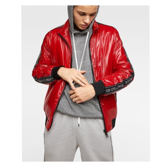 Zara Man Red Plastic Vinyl Jacket 29 